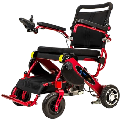 Geo Cruiser DX Lightweight Electric Foldable Wheelchair in Red Colour